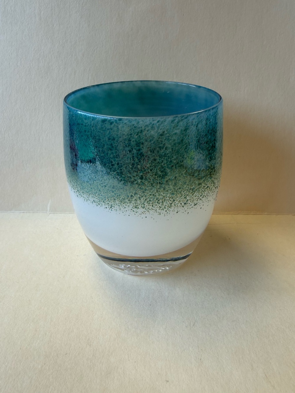 Glassybaby "Mother Earth" White Base with Textured Teal & Green Candle Holder
